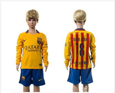 Barcelona #18 Jordi Alba Away Long Sleeves Kid Soccer Club Jersey