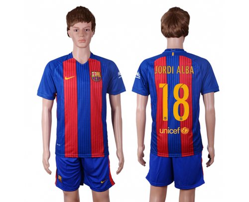 Barcelona #18 Jordi Alba Home With Blue Shorts Soccer Club Jersey Barcelona #18 Jordi Alba Home With Blue Shorts Soccer Club Jersey