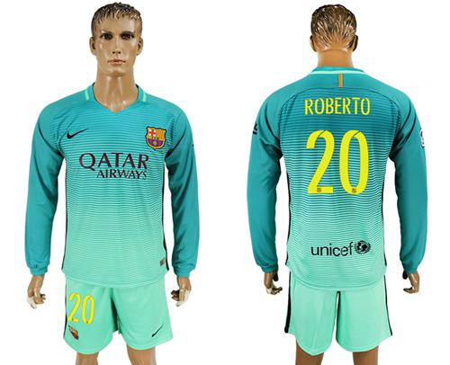 Barcelona #20 Roberto Sec Away Long Sleeves Soccer Club Jersey Barcelona #20 Roberto Sec Away Long Sleeves Soccer Club Jersey