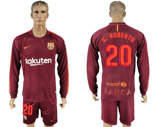 Barcelona #20 S.Roberto Sec Away Long Sleeves Soccer Club Jersey