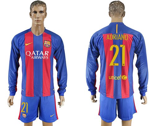 Barcelona #21 Adriano Home Long Sleeves Soccer Club Jersey Barcelona #21 Adriano Home Long Sleeves Soccer Club Jersey