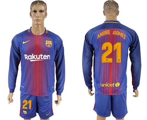 Barcelona #21 Andre Gomes Home Long Sleeves Soccer Club Jersey Barcelona #21 Andre Gomes Home Long Sleeves Soccer Club Jersey