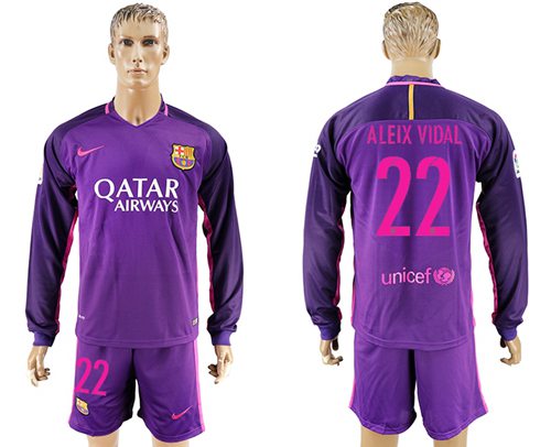 Barcelona #22 Aleix Vidal Away Long Sleeves Soccer Club Jersey Barcelona #22 Aleix Vidal Away Long Sleeves Soccer Club Jersey
