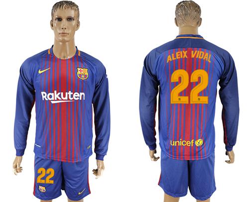 Barcelona #22 Aleix Vidal Home Long Sleeves Soccer Club Jersey Barcelona #22 Aleix Vidal Home Long Sleeves Soccer Club Jersey