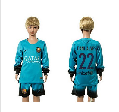 Barcelona #22 Dani Alves SEC Away Long Sleeves Kid Soccer Club Jersey