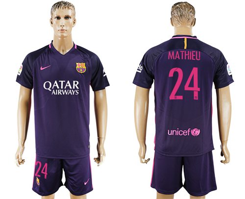 Barcelona #24 Mathieu Away Soccer Club Jersey