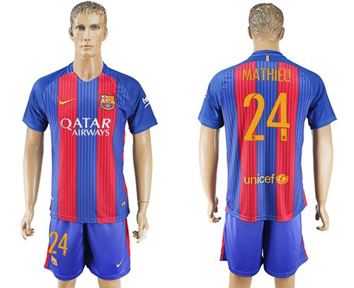 Barcelona #24 Mathieu Home Soccer Club Jersey