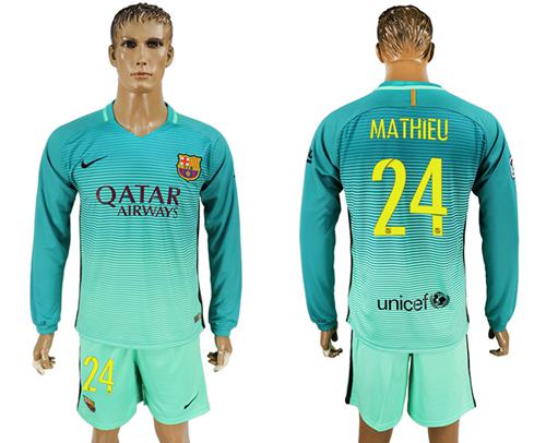 Barcelona #24 Mathieu Sec Away Long Sleeves Soccer Club Jersey Barcelona #24 Mathieu Sec Away Long Sleeves Soccer Club Jersey