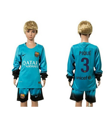 Barcelona #3 Pique SEC Away Long Sleeves Kid Soccer Club Jersey
