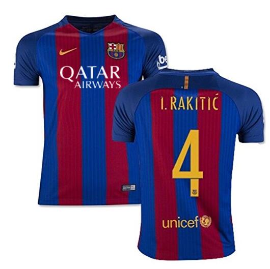 Barcelona #4 Blue & Marcoon Stripes La Liga Short Shirt -