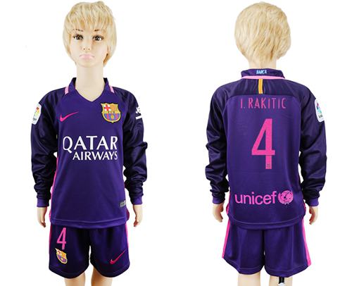 Barcelona #4 I.Rakitic Away Long Sleeves Kid Soccer Club Jersey Barcelona #4 I.Rakitic Away Long Sleeves Kid Soccer Club Jersey