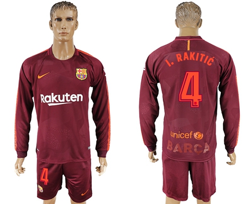 Barcelona #4 I.Rakitic Sec Away Long Sleeves Soccer Club Jersey
