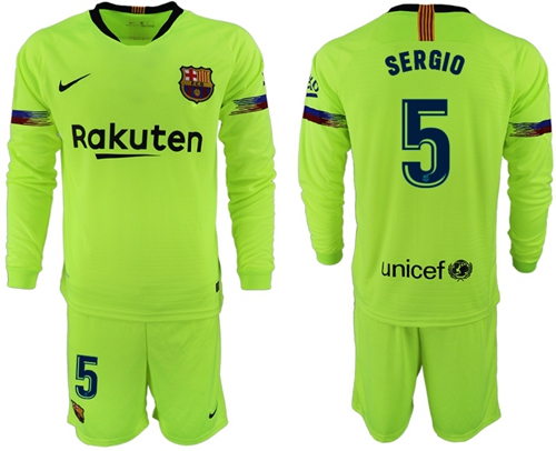 Barcelona #5 Sergio Away Long Sleeves Soccer Club Jersey Barcelona #5 Sergio Away Long Sleeves Soccer Club Jersey