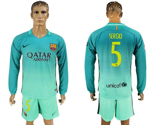 Barcelona #5 Sergio Sec Away Long Sleeves Soccer Club Jersey