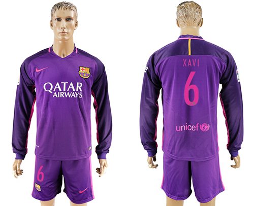 Barcelona #6 Xavi Away Long Sleeves Soccer Club Jersey Barcelona #6 Xavi Away Long Sleeves Soccer Club Jersey