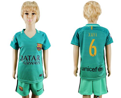 Barcelona #6 Xavi Sec Away Kid Soccer Club Jersey