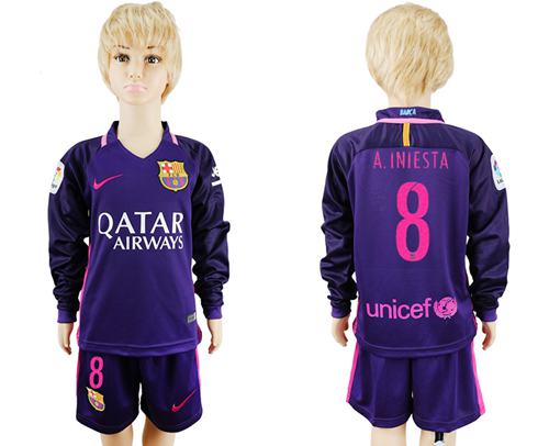 Barcelona #8 A.Iniesta Away Long Sleeves Kid Soccer Club Jersey Barcelona #8 A.Iniesta Away Long Sleeves Kid Soccer Club Jersey