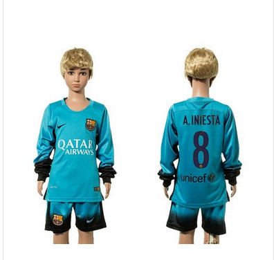Barcelona #8 A.Iniesta SEC Away Long Sleeves Kid Soccer Club Jersey