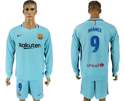 Barcelona #9 Suarez Away Long Sleeves Soccer Club Jersey