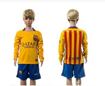 Barcelona Blank Away Long Sleeves Kid Soccer Club Jersey