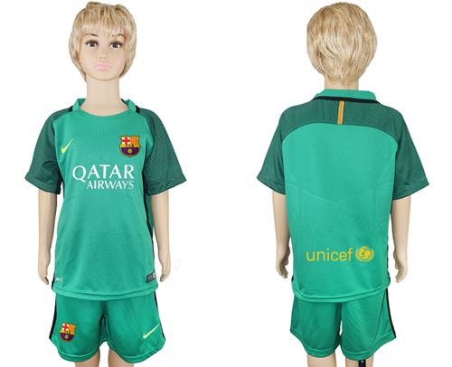 Barcelona Blank Green Goalkeeper Kid Soccer Club Jersey