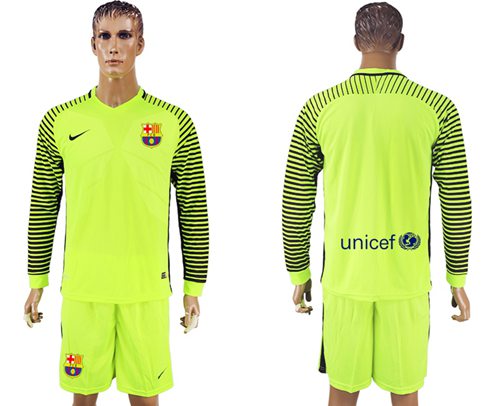 Barcelona Blank Shiny Green Goalkeeper Long Sleeves Soccer Club Jersey Barcelona Blank Shiny Green Goalkeeper Long Sleeves Soccer Club Jersey