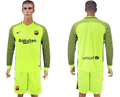 Barcelona Blank Shiny Green Goalkeeper Long Sleeves Soccer Club Jersey Barcelona Blank Shiny Green Goalkeeper Long Sleeves Soccer Club Jersey