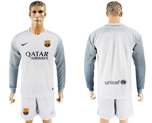 Barcelona Blank White Goalkeeper Long Sleeves Soccer Club Jersey