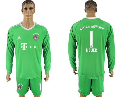 Bayern Munchen #1 Neuer Green Goalkeeper Long Sleeves Soccer Club Jersey Bayern Munchen #1 Neuer Green Goalkeeper Long Sleeves Soccer Club Jersey
