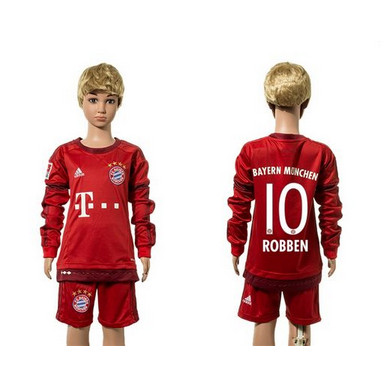Bayern Munchen #10 Robben Home Long Sleeves Kid Soccer Club Jersey