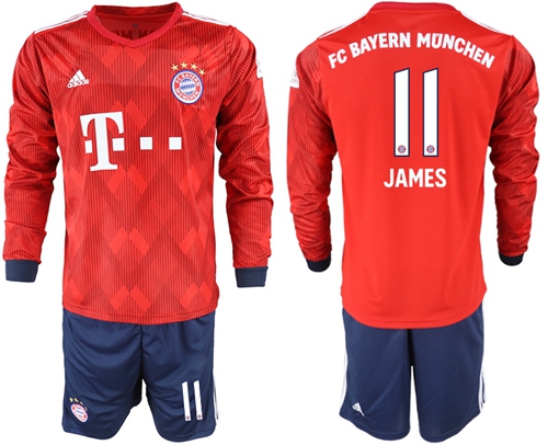 Bayern Munchen #11 James Home Long Sleeves Soccer Club Jersey