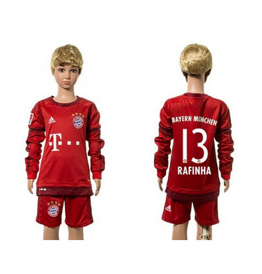 Bayern Munchen #13 Rafinha Home Long Sleeves Kid Soccer Club Jersey