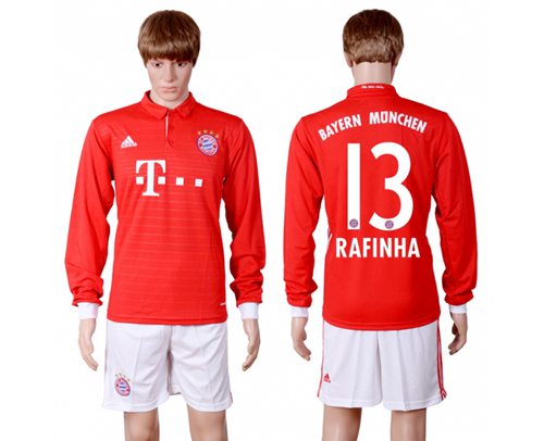 Bayern Munchen #13 Rafinha Home Long Sleeves Soccer Club Jersey Bayern Munchen #13 Rafinha Home Long Sleeves Soccer Club Jersey