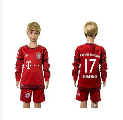 Bayern Munchen #17 Boateng Home Long Sleeves Kid Soccer Club Jersey