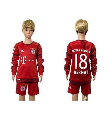 Bayern Munchen #18 Bernat Home Long Sleeves Kid Soccer Club Jersey