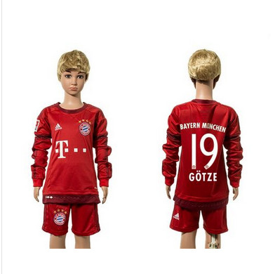 Bayern Munchen #19 Gotze Home Long Sleeves Kid Soccer Club Jersey