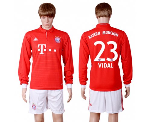 Bayern Munchen #23 Vidal Home Long Sleeves Soccer Club Jersey