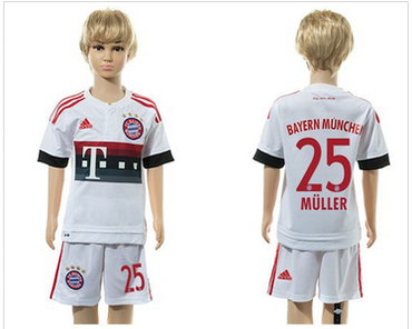 Bayern Munchen #25 Muller Away Kid Soccer Club Jersey