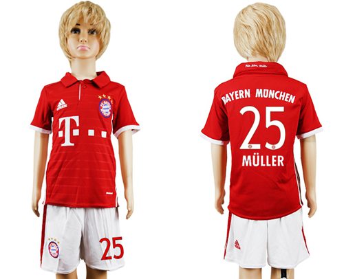 Bayern Munchen #25 Muller Home Kid Soccer Club Jersey