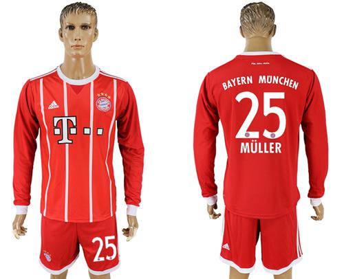 Bayern Munchen #25 Muller Home Long Sleeves Soccer Club Jersey Bayern Munchen #25 Muller Home Long Sleeves Soccer Club Jersey