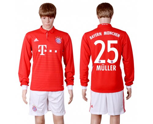 Bayern Munchen #25 Muller Home Long Sleeves Soccer Club Jersey Bayern Munchen #25 Muller Home Long Sleeves Soccer Club Jersey
