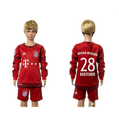 Bayern Munchen #28 Badstuber Home Long Sleeves Kid Soccer Club Jersey