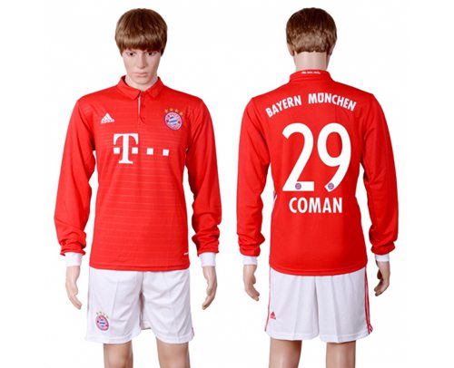 Bayern Munchen #29 Coman Home Long Sleeves Soccer Club Jersey