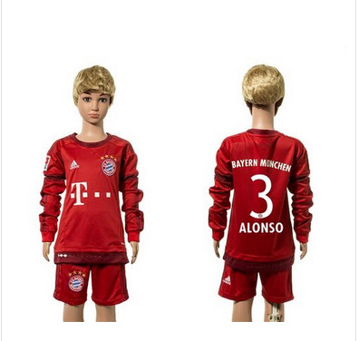 Bayern Munchen #3 Alonso Home Long Sleeves Kid Soccer Club Jersey