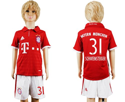 Bayern Munchen #31 Schweinsteiger Home Kid Soccer Club Jersey