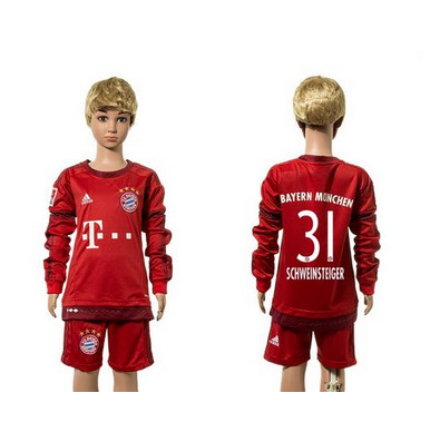 Bayern Munchen #31 Schweinsteiger Home Long Sleeves Kid Soccer Club Jersey