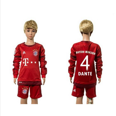 Bayern Munchen #4 Danet Home Long Sleeves Kid Soccer Club Jersey