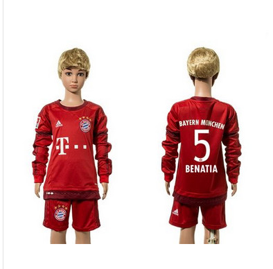 Bayern Munchen #5 Benatia Home Long Sleeves Kid Soccer Club Jersey