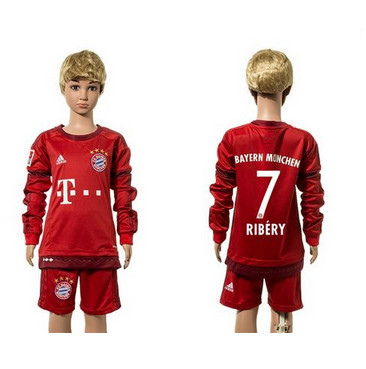 Bayern Munchen #7 Ribery Home Long Sleeves Kid Soccer Club Jersey