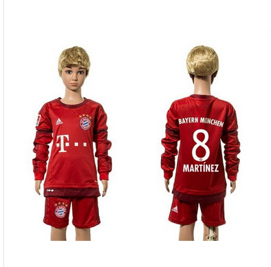 Bayern Munchen #8 Martinez Home Long Sleeves Kid Soccer Club Jersey